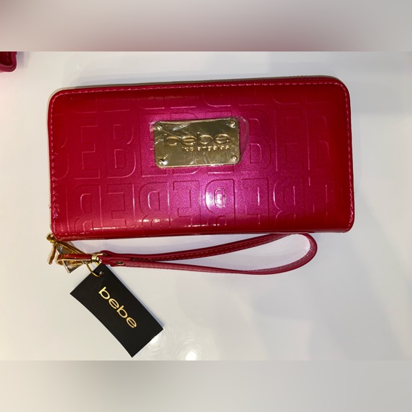 Bebe Irridescent Dark Pink Monogram Purse W/ Matching Wallet & Crossbody Strap - Picture 14 of 14